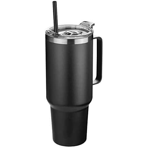 HASLE OUTFITTERS 40 oz Stainless Steel Tumbler with Handle, Vacuum Insulated Tumblers Bulk, Reusable Double Wall Travel Coffee Mug, Durable Powder Coated Water Bottle(Black, 1) Cover