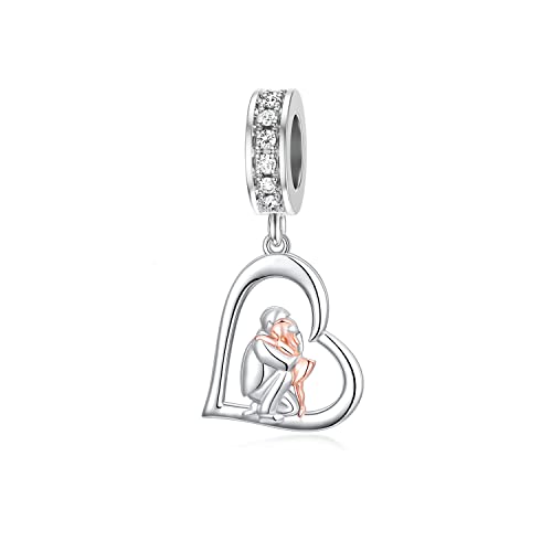 Image of PROESS Father Mother Daughter Charm fit Charms Bracelet Sterling Silver Charms for Bracelets Birthday Valentines Day Gifts for Daughter Mother Lover