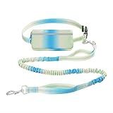 MyGiGi Correa para perro manos libres con bolsa con cremallera, asas dobles y elástico reflectante duradero para caminar, trotar y correr, perro mediano y grande (verde + azul)