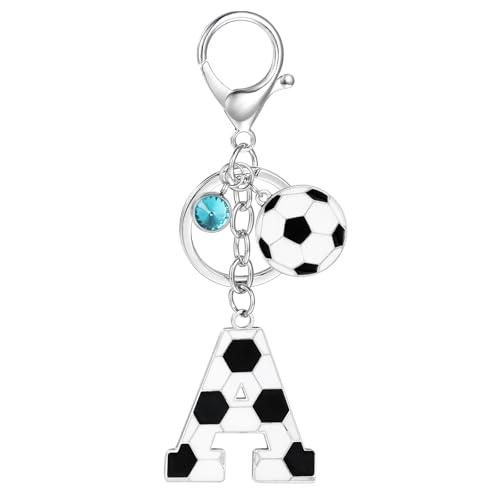 MWOOT Porta-chaves futebol com letra inicial, porta-chaves nome com pendente de futebol para menino menina, porta-chaves de presente para amantes de futebol para mala mochila chave de carro e porta, a