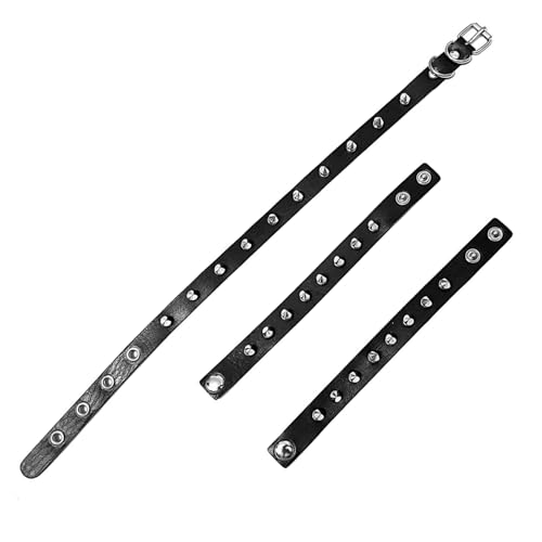 Tosmifairy 3 Pieces Leather Choker Collar And Bracelets Combo Punk Rock Gothic Jewelry Set Emo Costume Accessories For 80S 90S Vintage Womens Men  thumb #5