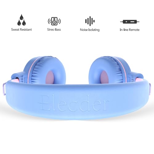 Image of ELECDER i37 Kids Headphones for School Child Girls Boys Teens, Purple /Pink | Foldable Adjustable Lightweight, 3.5mm Audio Jack On Ear Headphones for Smartphones Chromebook Computer PC Tablets Travel