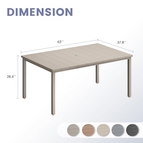 Image of VICLLAX Outdoor Table for 6, Metal Patio Dining Table with Umbrella Hole for Garden Lawn Deck Backyard, Sandshell Tabletop