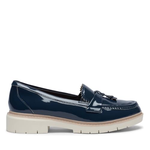 Image of Clarks Collection Womens Westlynn Bella Loafers, Navy Patent Synthetic, 7 Wide US
