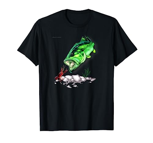 Black Fly Bass Comiendo cangrejo de río, Bass Fishing Regalos Camiseta