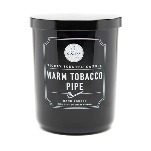 DW Home Warm Tobacco Pipe Scented Candles, 15 oz Large Double Wick Jar, Up to 56 Hour Burn Time, Hand-Poured, Strong Long Lasting Woodsy Fragrance, Gifts for Men & Women