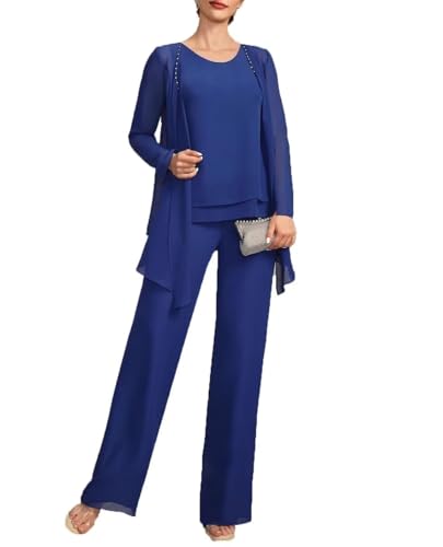 VK Selec Pants Suits 3pcs Chiffon Mother of The Bride Dressy Suits for Wedding Guest with Jacket2