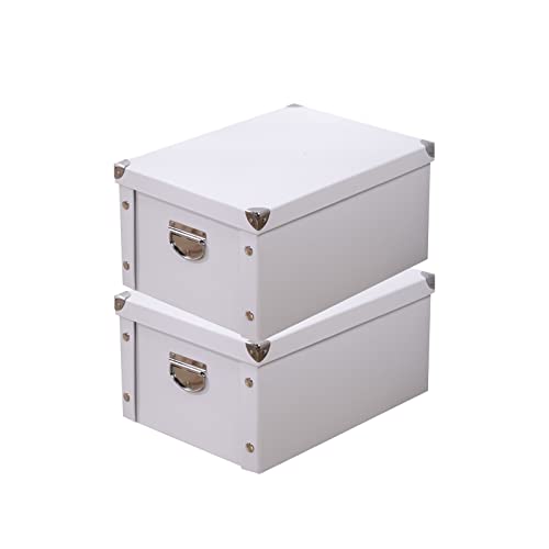 GUOZI Collapsible Storage Box, Decorative Memory Box with Lid & Metal Reinforced Corners, Cardboard File Bin with Handles, Organizer Gift Box for Keepsake Toy Photos Office Nursery Wardrobe Bookshelf