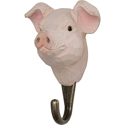WILDLIFEGARDEN Hand-Carved Pig Hook, Sturdy Wood Wall Hook with Artisanal Life-Like Figurine, Easy-to-Install, Designed in Sweden