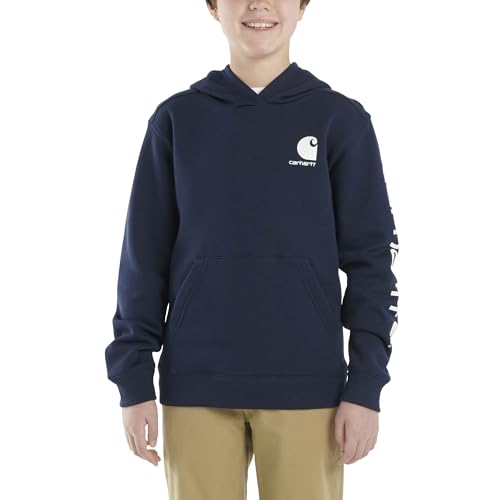 Carhartt Boys' Pullover Long Sleeve Hooded Sweatshirt, Navy Blazer, L (14-16)
