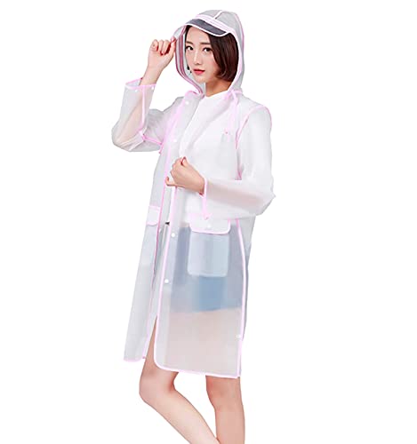 Raincoat Rain Poncho for Adults Women Clear Raincoat Poncho Long Sleeves Snap Reusable Rain Poncho Jacket Packable Raincoat for Family Fishing Travel Emergency with Hood with Hood Portable