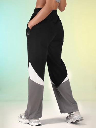 Image of CHKOKKO Women's Nylon Track Pants with Colorblock Design | Lightweight Breathable Sports Pant | Relaxed Fit Activewear for Workout, Training & Everyday Comfort