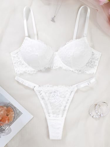 Image of Sexy Floral Embroidered Flower Mesh Underwire Push Up Lingerie Set