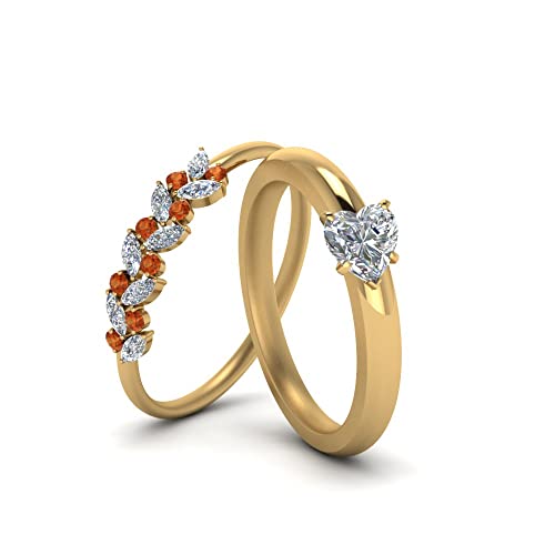 Image of Choose Your Gemstone Unique Diamond CZ Bridal Ring Set 925 Sterling Silver Heart Shape Wedding Ring Sets Matching Jewelry Wedding Jewelry Easy to Wear Gifts US Size 4 to 12