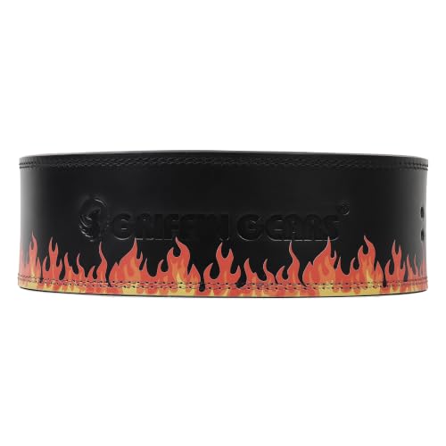 Image of 13MM UV Print Designer Lever Gym Belt | Custom Powerlifting Belt | 100% Full Grain Genuine Leather | IPF Standard | Warm Fire Belt with Red Buckle | Size Medium