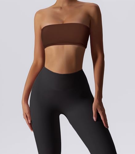Image of Boudaner Women's Padded Bandeau Sports Tube Top Bra Strapless Yoga Bralette | Seamless Wireless Invisible Bra, Non-Slip Soft Solid Top for Gym Daily Going Out Workout Wear