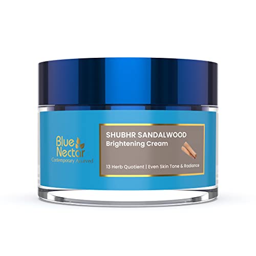 Blue Nectar Ayurvedic Sandalwood Radiance and Skin Brightening Cream | Moisturizing Day Cream for Women for Daily Use | Face Cream for Women with Sun Protection (13 Herbs 50 g)