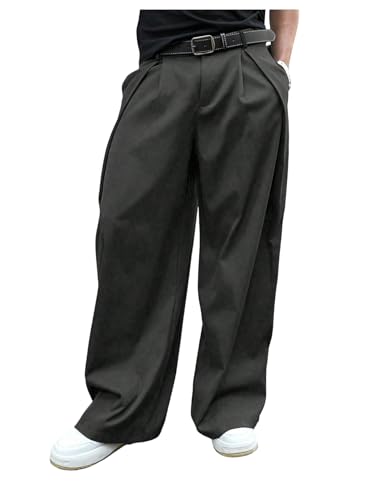 Floerns Men's Baggy Wide Leg Pants Business Loose Pleated Casual Trousers with Pocket
