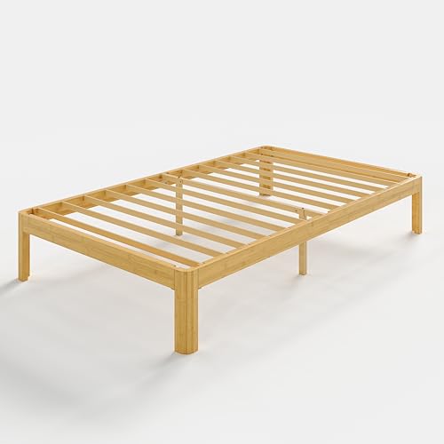 Image of 12 Inch Twin XL Wood Platform Bed,Mid-Century Wood Bed Frame Twin XL Size, No Box Spring Needed, Natural Finish, Easy Assembly
