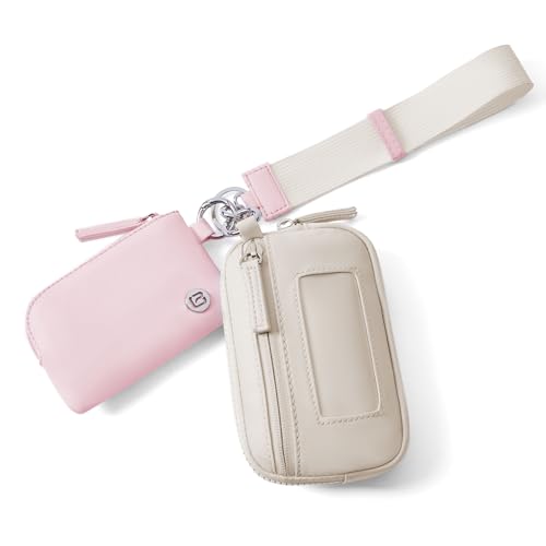 POIUGOYA Nylon Wristlet Wallets, Dual Pouch Keychain Wristlet Wallet, RFID Small Wallet With Coin Pouch,ID Window For Travel