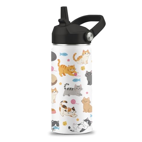 FAIVHSO Cute Water Bottle with Straw Lid, 16 oz Cat Water Bottle, Cat Gifts
