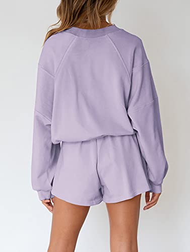 Image of MEROKEETY Women's 2023 Fall Oversized Batwing Sleeve Lounge Sets Casual Top and Shorts 2 Piece Outfits Sweatsuit