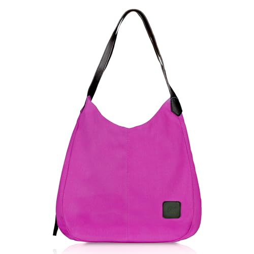 Image of HUGGI Hobo Bags for women | Canvas Material with improve strap & zipper | Elegant hand bag for women in office, function | 33 x 12 x 32 cm (canvas Dark Pink)