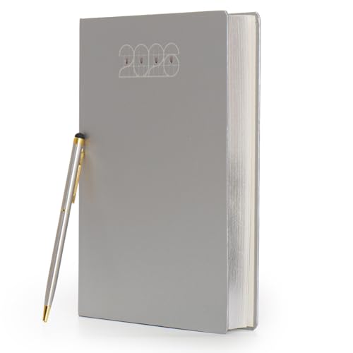 Image of Mahavir Millennium 2026 Diary | A5 Size New Year Diary with Stylus Pen | 424 pages | One-Day-to-a-Page New Year Diary with Satin Ribbon Bookmark | Gilt Edge, 70 gsm | Natural Shade Paper | Acrylic Coated Paper - Silver