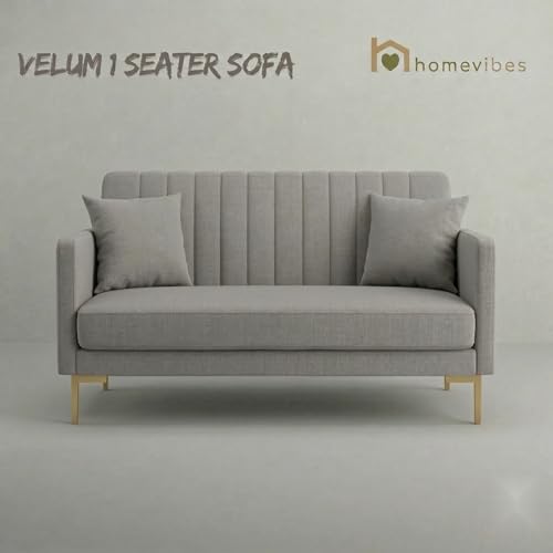 Image of Velum 3 Seater Sofa for Living Room & Office | Premium Fabric Upholstery | Solid Wood Frame | Comfortable Seating | 3 Years Warranty (Light Grey, 2 Seater Sofa)