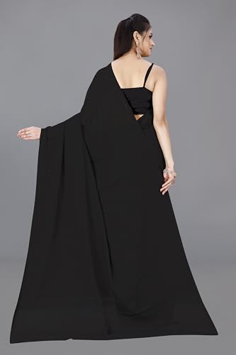 Image of ANAND SAREES Women's Solid Plain Bollywood Georgette Saree with Matching Blouse Piece | Stylish, Comfortable & Fancy Saree for Parties, Weddings, Casual Outings, Festivals