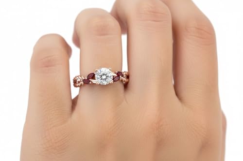 Image of Choose Your Gemstone Braided Diamond CZ Engagement Ring Rose Gold Plated Round Shape Split Shank Engagement Ring Matching Jewelry Wedding Jewelry Easy to Wear Gifts US Size 4 to 12