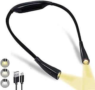 SHCOJA Rechargeable LED Book Light, Neck Reading Light with 3 Light Colors,Adjustable Brightness Levels, Bendable Arms, Long Lasting for Reading in Bed, Crochet, Camping, Repairing, Knitting, Crafting