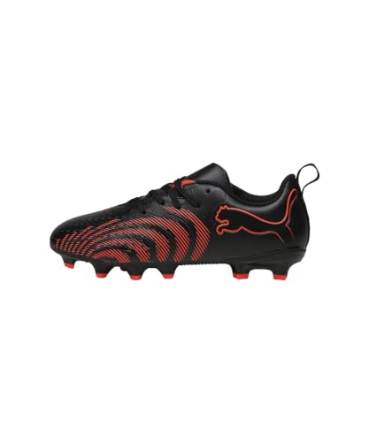PUMA Future 9 Play Fg/Ag Jr Fußballschuh für Kinder, Unisex, Puma Schwarz, leuchtendes Rot, Starkes Grau, 4.5 UK – Ansicht 3