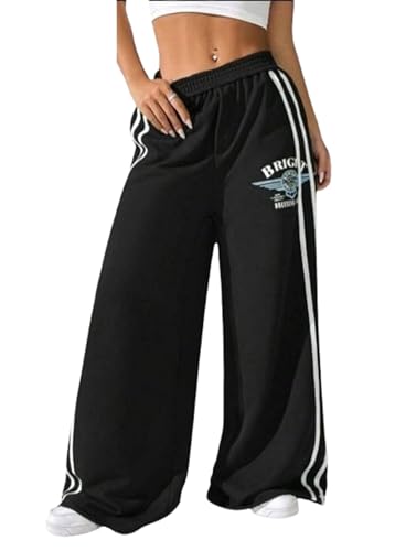 Mizah Elastic High Waist Wide Sweatpants with Side Stripe - ...
