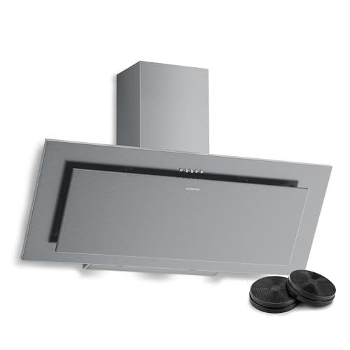 Klarstein Athena Kopffreihaube 90 cm – 404 m³/h, A+++, LED-Beleuchtung, 3 Stufen & Boost, Abzugshaube Küche, Umluft & Abluft, leise, Aluminium- & Aktivkohlefilter, modernes Design, Edelstahl