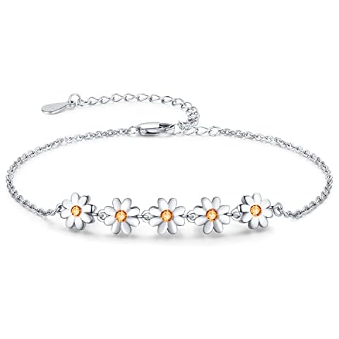 Palpitate Daisy Bracelet Sterling Silver Dainty Jewelry Non Tarnish for Women Daisy Gift on Birthday Anniversary Christmas Cover