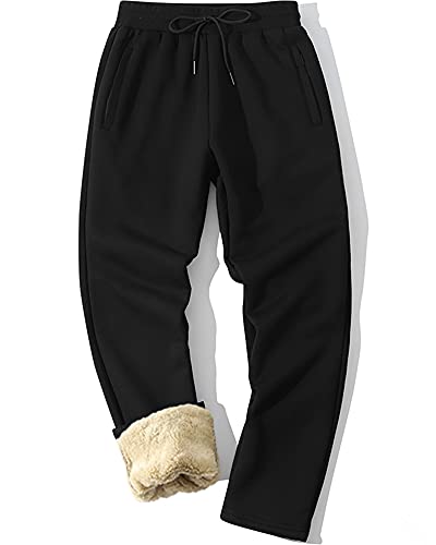 MACHLAB Mens Thermal Fleece Jogger Pants Sherpa Lined Sweatpants Winter Warm Thick Track Pants Black#2808 S