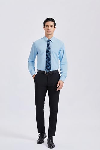 Image of HISDERN Mens Dress Shirt with Tie Pocket Square Set Classic Button Down Shirt Matching Tie Long Sleeve Shirts