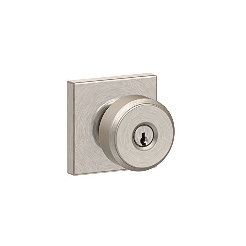 Schlage F51A BWE 619 COL Bowery Knob with Collins Trim Keyed Entry Lock, Satin Nickel
