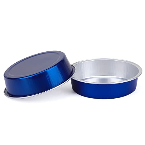 Beasea Mini Tart Pan 100 Pack with Lids, 4 Inch 8oz Blue Disposable Aluminum Baking Foil Tins Small Round Tart Container for Individual Dessert Cupcake Muffin Cheesecake Ramekins Quiche Oven Dishes