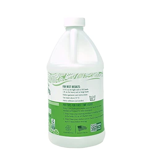 Charlie’s Soap Laundry Liquid 80 Loads, New1/2 Gallon Size (64 Fl Oz., 1 Pack) Natural Deep Cleaning Hypoallergenic Laundry Detergent – Safe, Effective, Fragrance Free #TOP1