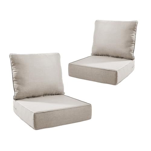 Image of Outdoor Cushion Set for Patio Furniture, UV Resistant, Water Resistant - 6 Inch Thick Foam Garden Cushions- 24x24 Inch Patio Seat Covers for Chair /Sofa /Couch | Beige | 2-Pack |