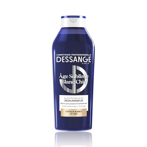 DESSANGE - Shampoing Bleu Déjaunisseur Âge Sublime Blanc Chic - Formule Enrichie En Acide Hyaluronique & Extrait D'Orchidée - Neutralise Les Reflets Jaunes - Cheveux Blancs & Gris - 280ml