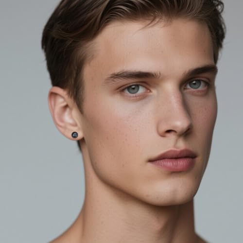 Black Stud Earrings for Men Women 925 Sterling Silver Geometric Texture Cubic Zirconia Earrings Studs4