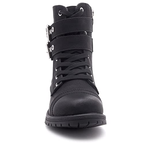 Herstyle Florence2 Women's Combat Booties Mid-Calf Boots Ankle Lace up Military Shoes, 1721Black,Size 6.52