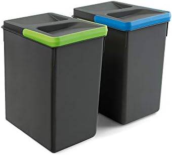 Emuca, waste sorting cut-out base, set of 2 bins height 216mm with 6 litres capacity, Grey, H 216 mm (2x6L)