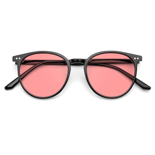 Image of Indoor Fluorescent-41 Pink Round Tinted Blue Light Blocking Glasses for Migraine, Light Sensitivity, Photophobia & LED Gaming Computer Screen Glare RF6213