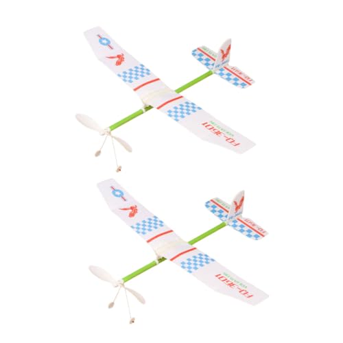 FRCOLOR 2Pcs Rubber Band Powered Glider Planes with Unique Pattern Wings Lightweight High Strength Aircraft for Outdoor Play DIY Assembly Model to Boost Hands Skills and Parent Interaction
