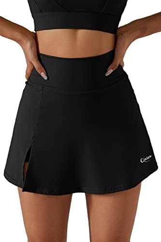 QINSEN Short Skirt for Women Athletic High Waisted Golf Skort Running Sports Tennis Skirt Black M