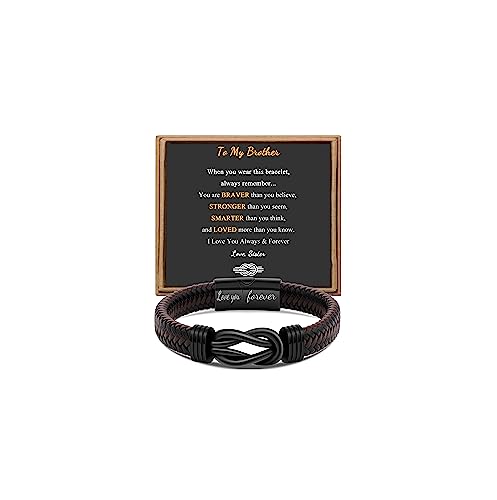 Gift-for-Men-Infinity-Bracelet-for-Men-Dad-Husband-Boyfriend-Son-Grandson-Brother-Nephew-Uncle-Brown-Braided-Leather-Forever-Linked-Together-Stainless-Steel-Engraved-with-Love-You-Forever-Jewelry-7585